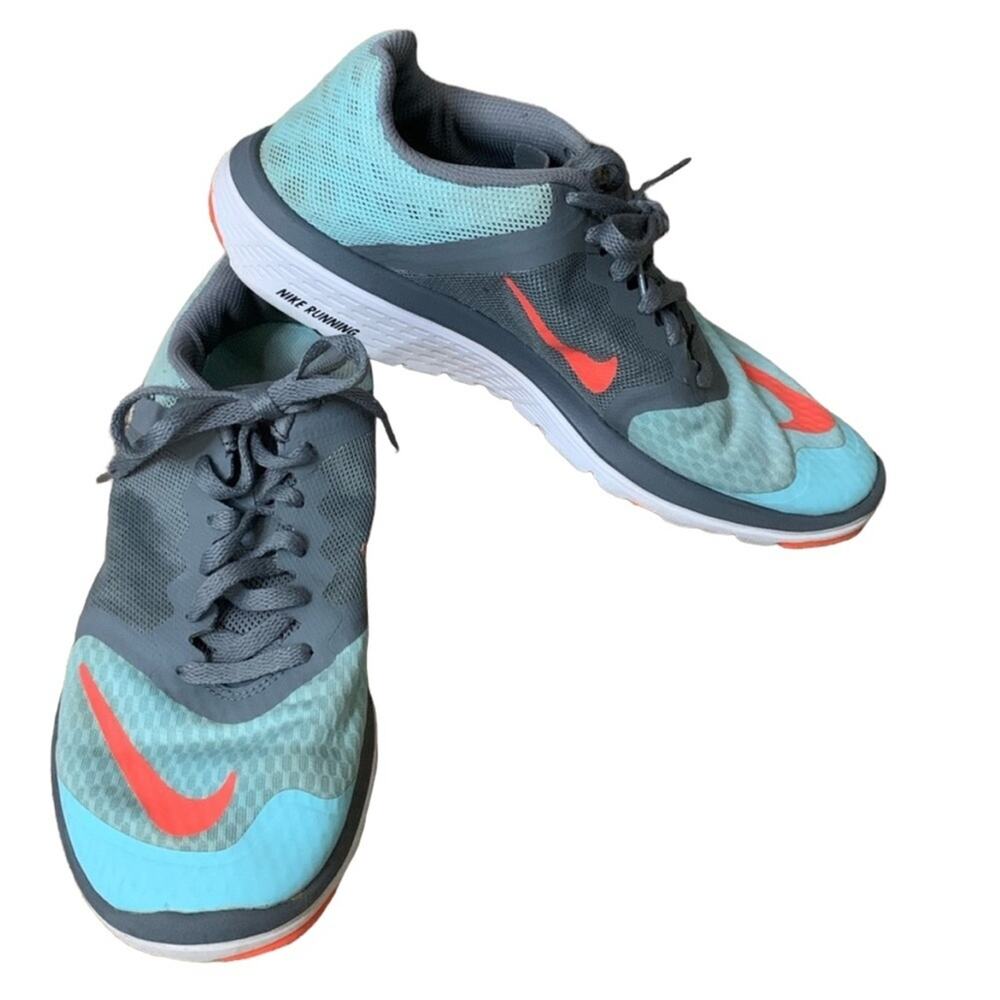 Nike FS Lite Run 3 Running Shoes Aqua Blue Gray Orange SZ 7